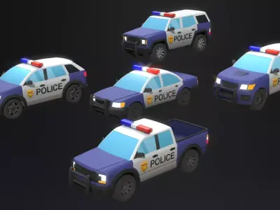 5 Lowpoly generic police cars pack Low-poly 3D model