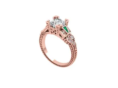 Solitaire Engagement Art Deco Ring 3D print model 19