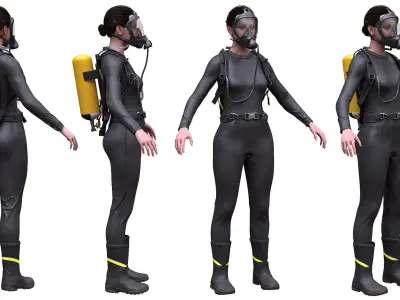 Realistic 3D model of Woman in Hazmat Suit - Modular - Rigged Low-poly 3D model