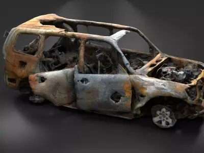Destroyed and burnt civil car Photoscan PBR Game Ready Low-poly 3D model