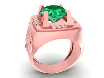 Luxury Emerald and Diamond Signet Ring for Men  2145 3D print model
