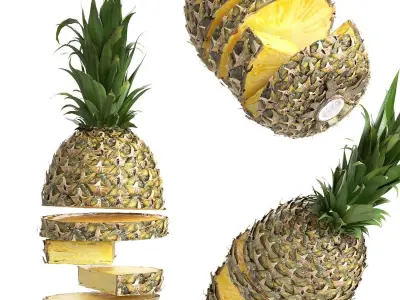 Pineapple on the Cutting Board with Knife 3D model