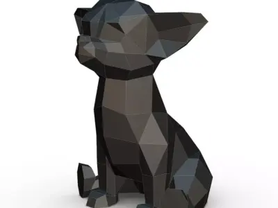 Chihuahua low poly polygonal sculpture of dog 3D print model