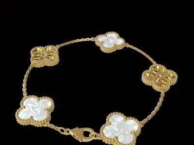 Vintage Flower Bracelet with Mother Of Pearl and Diamond Paved 3D print model