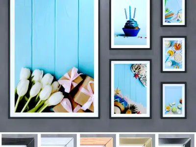 Frame 4 framed pictures for living room 3D model