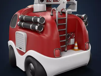 Cartoon Fire Truck Low-poly 3D model