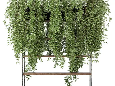 Indoor Plants in rusty Concrete Pot on Metal Shelf - Set 23  3D model