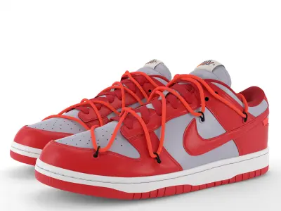Nike Dunk Low Off-White University Red PBR Low-poly 3D model