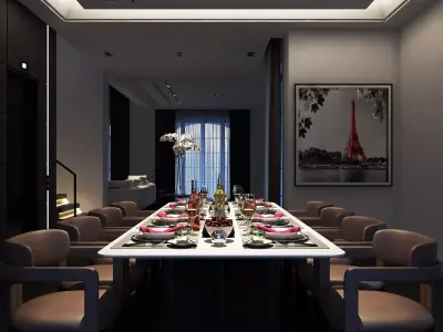 Dinningroom Night scene Interior Render in 3dsmax and V-ray 3D model