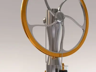 Stirling engine animated 3D model