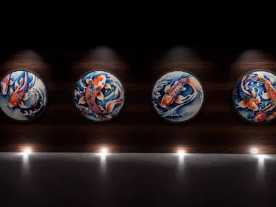 4 Old Japan Koi Pictures  3D model