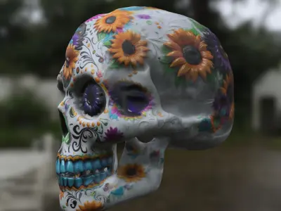 Decorated Sugar Skull Dia de los Muertos Low-poly 3D model