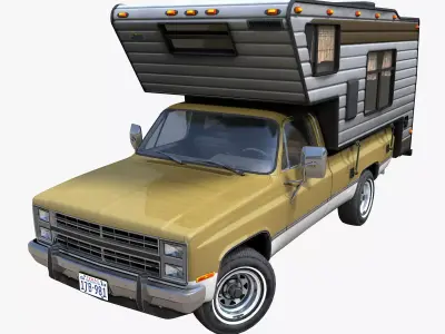 80s American  camper truck Low-poly 3D model