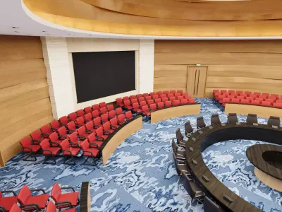 Luxury Round Conference Room with Wood Panel Walls 3D model