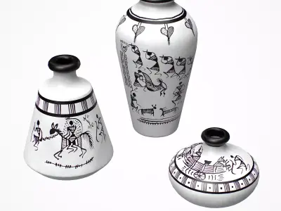 Warli Terracotta Vases white painted Low-poly 3D model