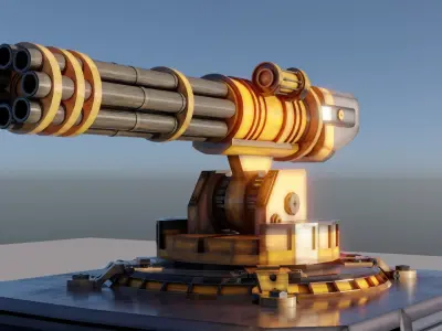 Military vehicle With Minigun Turrent Low-poly 3D model