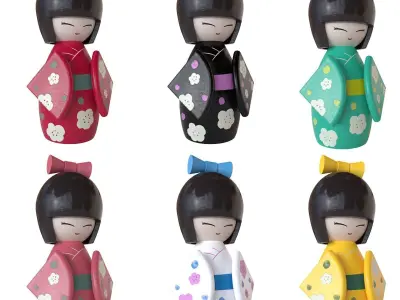 Japanese dolls and fortune cats collection 3D model