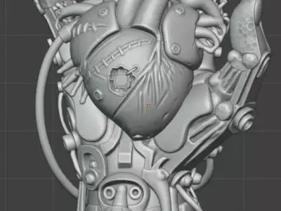 Cybernetic Hand Holding a Heart Free 3D print model