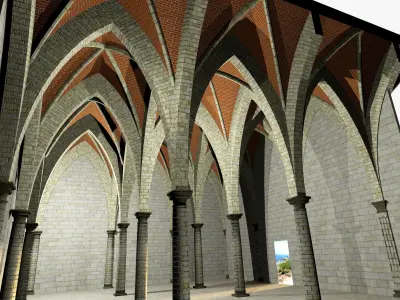 Vaulting 5-5   Gothic  750cm spcd   thick arches and thick curbs Low-poly 3D model