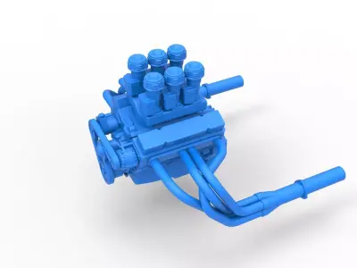 Engine of Vintage Supermodified stock car V2 Scale 1 to 25 3D print model