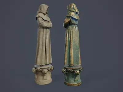 Monk Statue PBR Low-poly 3D model