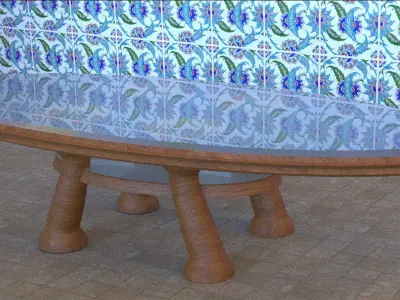 Table wooden with floral pattern on wall 3D model