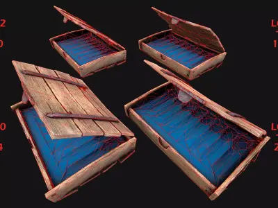 Medieval Wooden Darts box Dart Set Low-poly 3D model