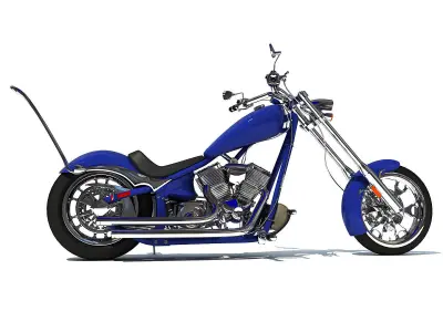 Blue Classic Chopper Motorcycle 3D model