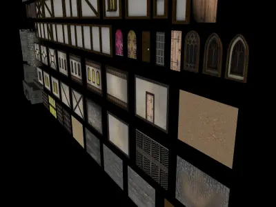 Low Poly Medieval Building and Material Elements Low-poly 3D model