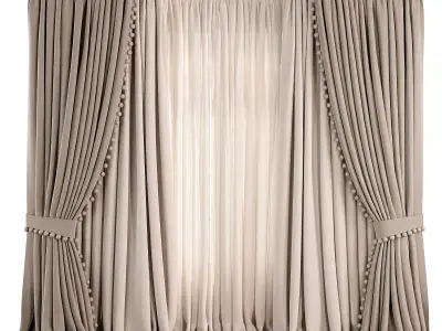 Classic Draped Curtain Set with Pompom 79 3D model