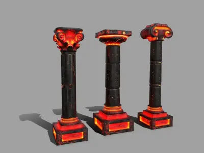 Pillar Set three pillars Low-poly 3D model