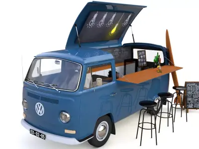 VW T2 FOOD AND COFFEE VAN 1974 3D model