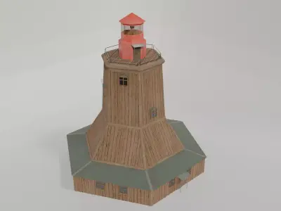 wooden lighthouse with a metal upper floor 3D model