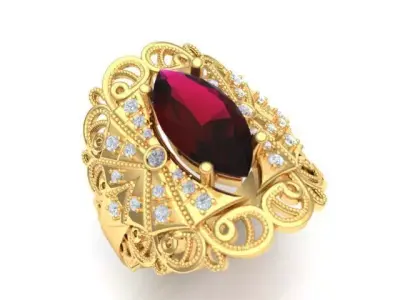 Female ring with marquise stone 3D print model