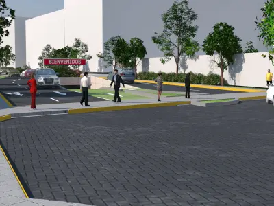 City avenue with cars and trees 3D model