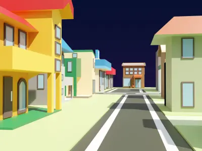 3D Cartoon City buildings for games Low-poly 3D model