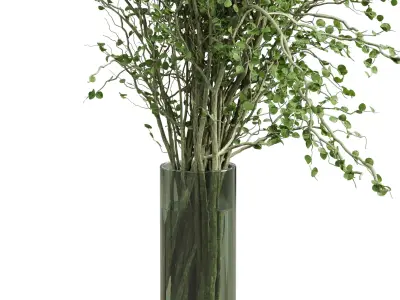 Branches plant with galss vase green - bouquet 40 Low-poly 3D model