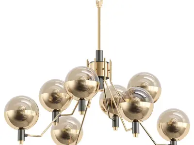 tummm modern brass chandelier with six glass globes 3D model