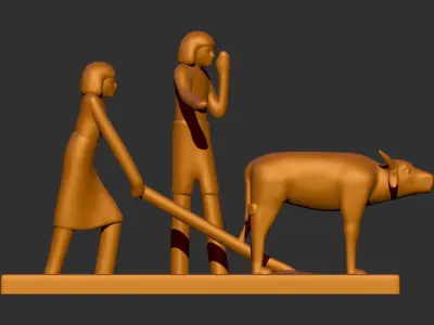 3d model scene of ancient Egyptian workers ploughing a field 3D print model