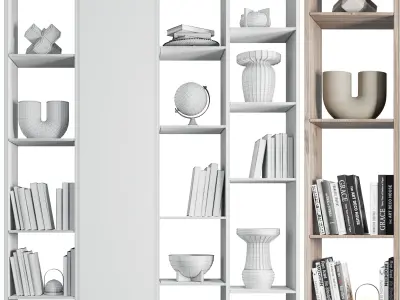 wooden Shelves Decorative With vase and Book - Wooden Rack 3D model