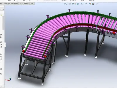 90 degree turning roller conveyor line 3D model