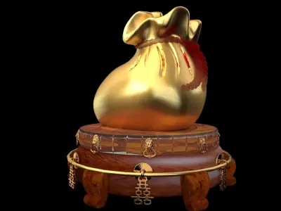 Chinese money bag with display stand 3D model