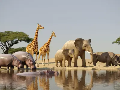 african animals low-poly 3D model