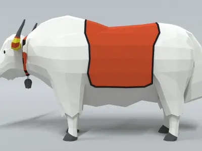 Low Poly Cartoon White Yak Low-poly 3D model