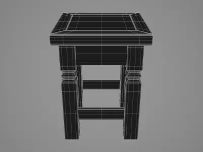 Medium Square Dark Wood Stool Low-poly 3D model