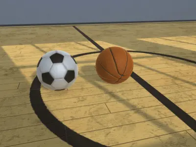 Balls two soccer on basketball court 3D model