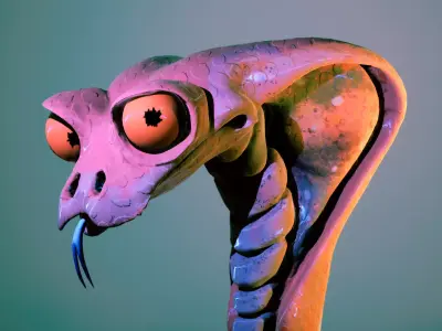 Cartoonish Cobra Rigged and Animated Low-poly 3D model