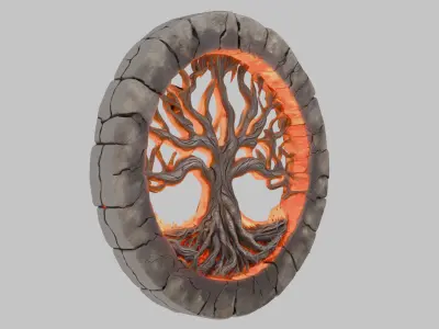 Fire Eternal Tree emblem Low-poly 3D model