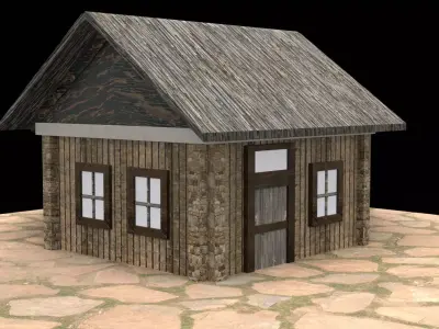 Low Poly House 3D Model Game Ready PBR Asset Unity Unreal Low-poly 3D model