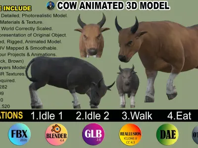 COW ANIMATED 4 COLORS 2 Low-poly 3D model